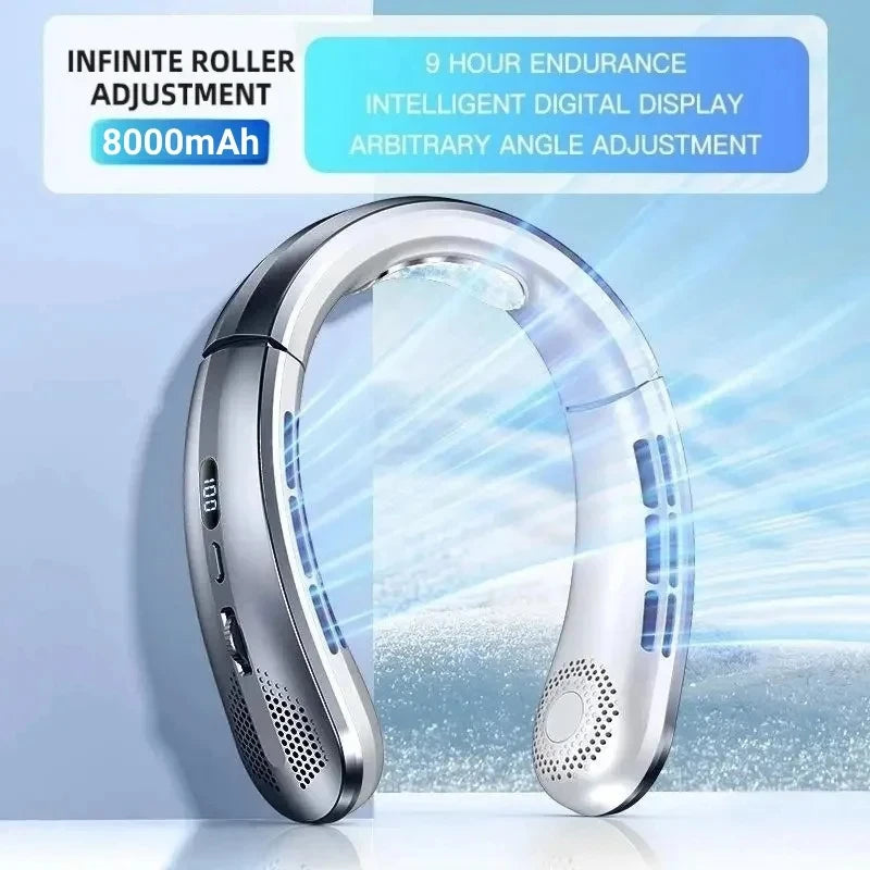 Portable Rechargeable Bladeless Neck Fan with Display