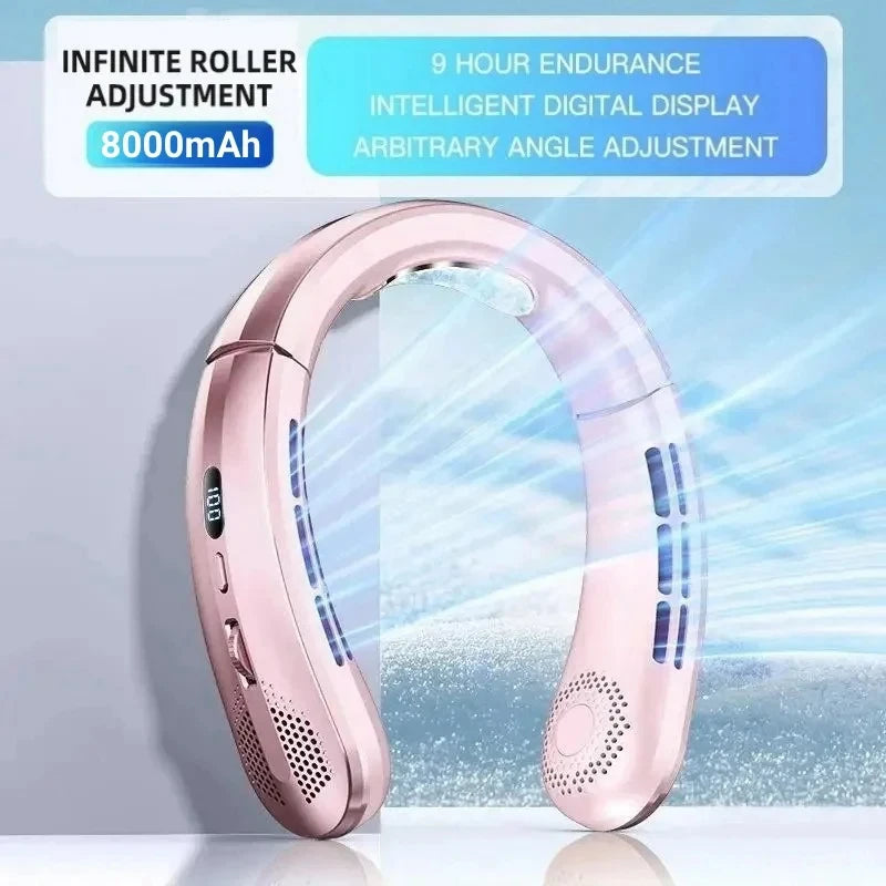 Portable Rechargeable Bladeless Neck Fan with Display