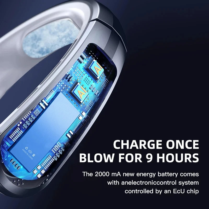 Portable Rechargeable Bladeless Neck Fan with Display