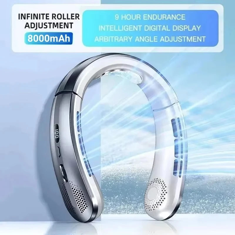 Portable Rechargeable Bladeless Neck Fan with Display